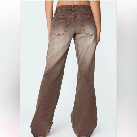 Edikted Brown Flare Wide Leg Jeans with Vintage Look NWT - Picture 5 of 8
